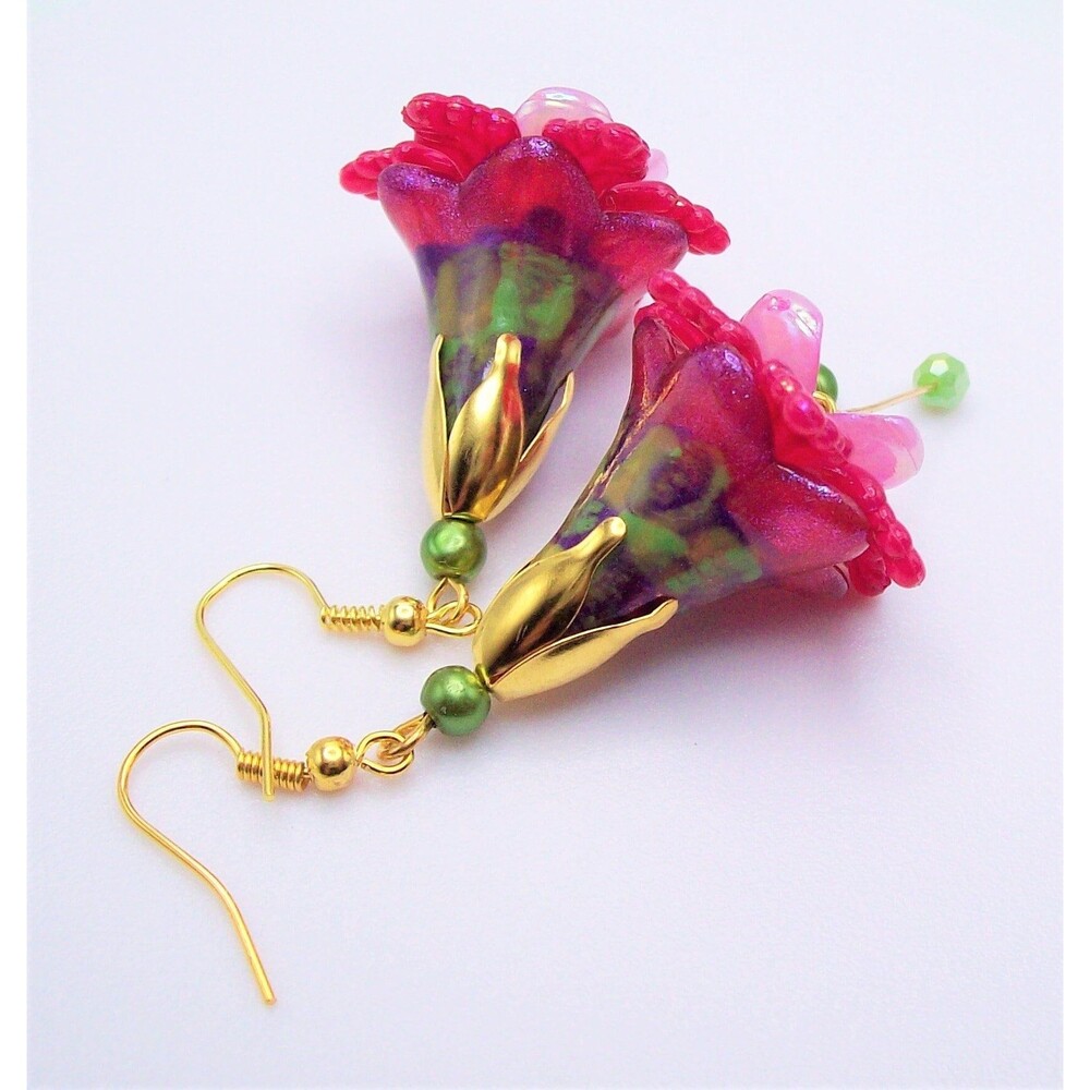 Boho flower dangle Earrings, Hand Painted, Artisan Crafted Floral Jewelry